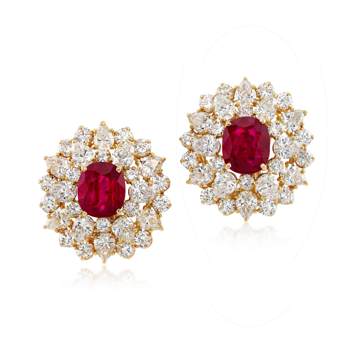 1950s 18KT Yellow Gold Ruby & Diamond Earrings front