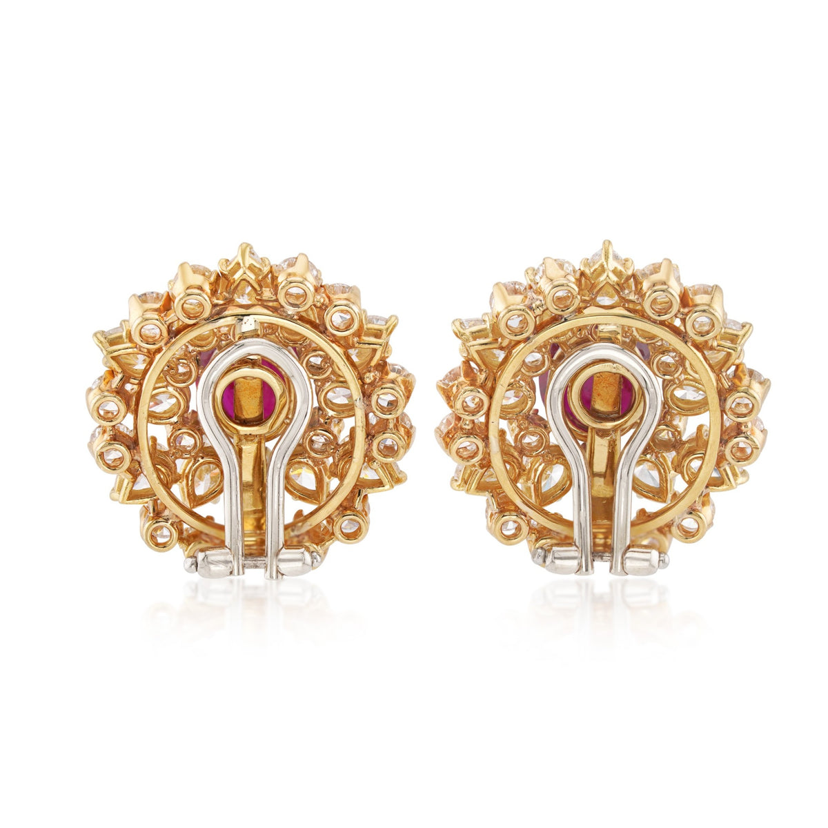 1950s 18KT Yellow Gold Ruby & Diamond Earrings back