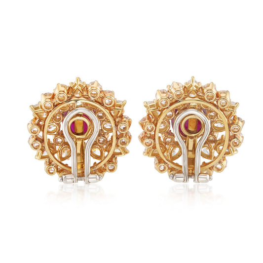 1950s 18KT Yellow Gold Ruby & Diamond Earrings back