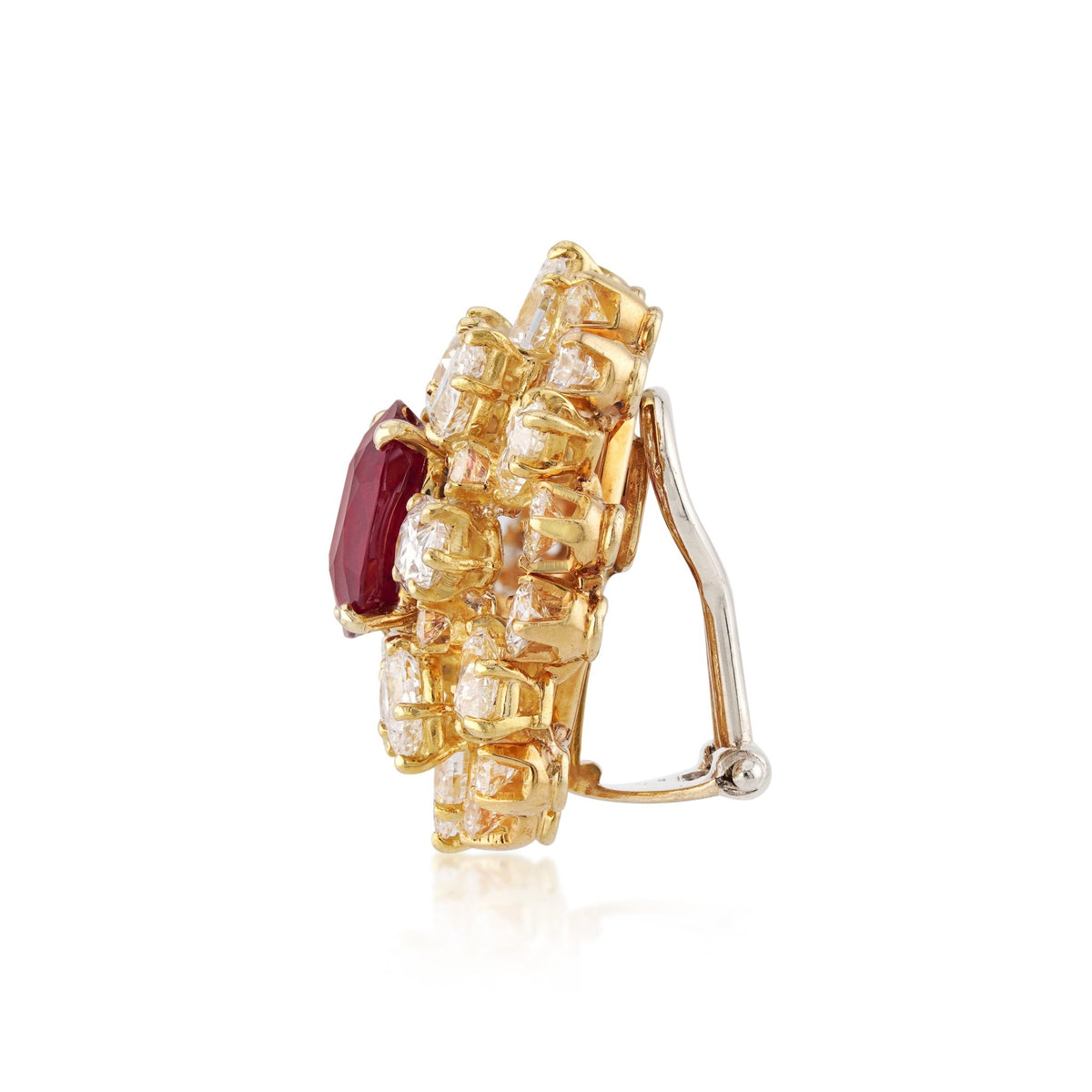 1950s 18KT Yellow Gold Ruby & Diamond Earrings side