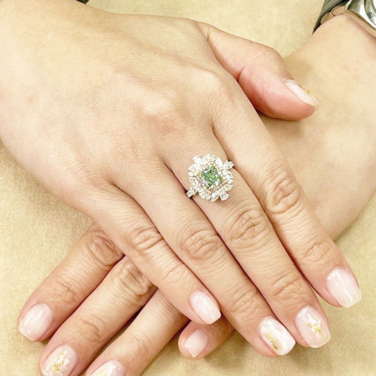 Post-1980s 18KT White Gold Diamond Ring on finger