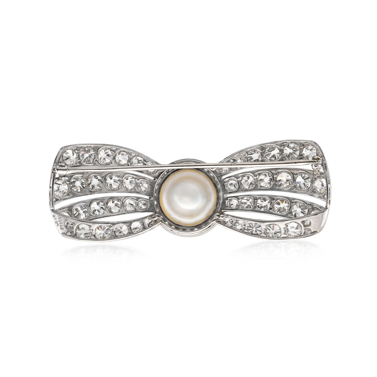 Cartier Art Deco Platinum Cultured Pearl & Diamond Bow Brooch back