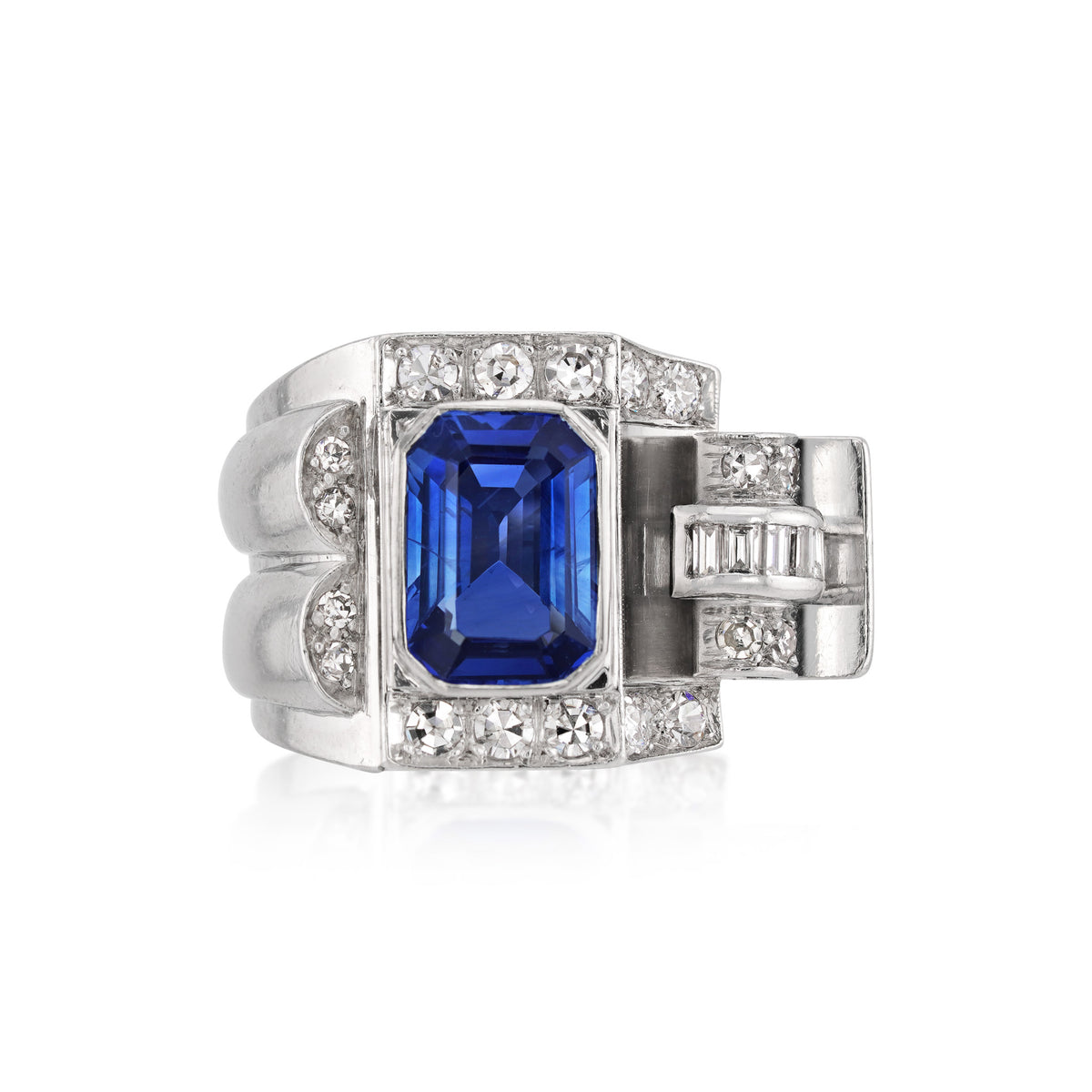 1930s Platinum Sapphire & Diamond Ring front