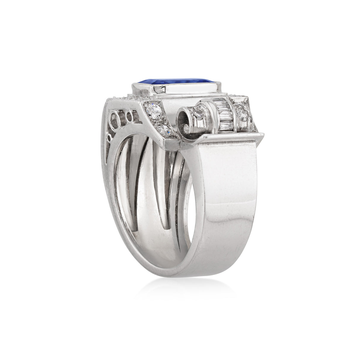 1930s Platinum Sapphire & Diamond Ring side