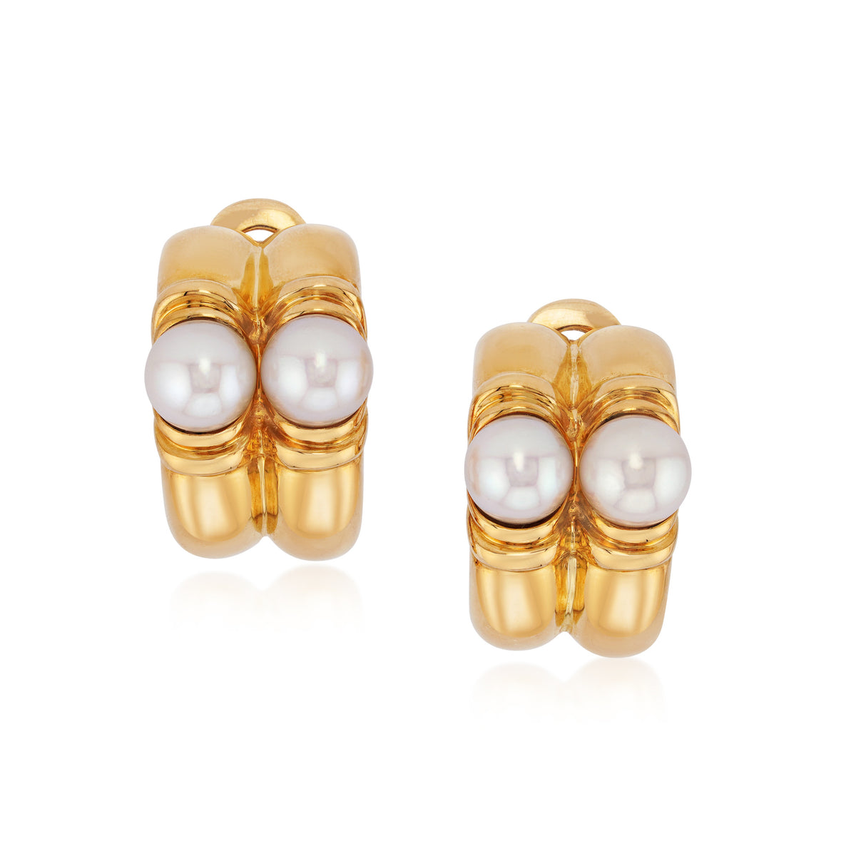 Bulgari 1980s 18KT Yellow Gold Cultured Pearl Earrings front