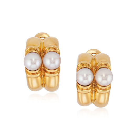 Bulgari 1980s 18KT Yellow Gold Cultured Pearl Earrings front
