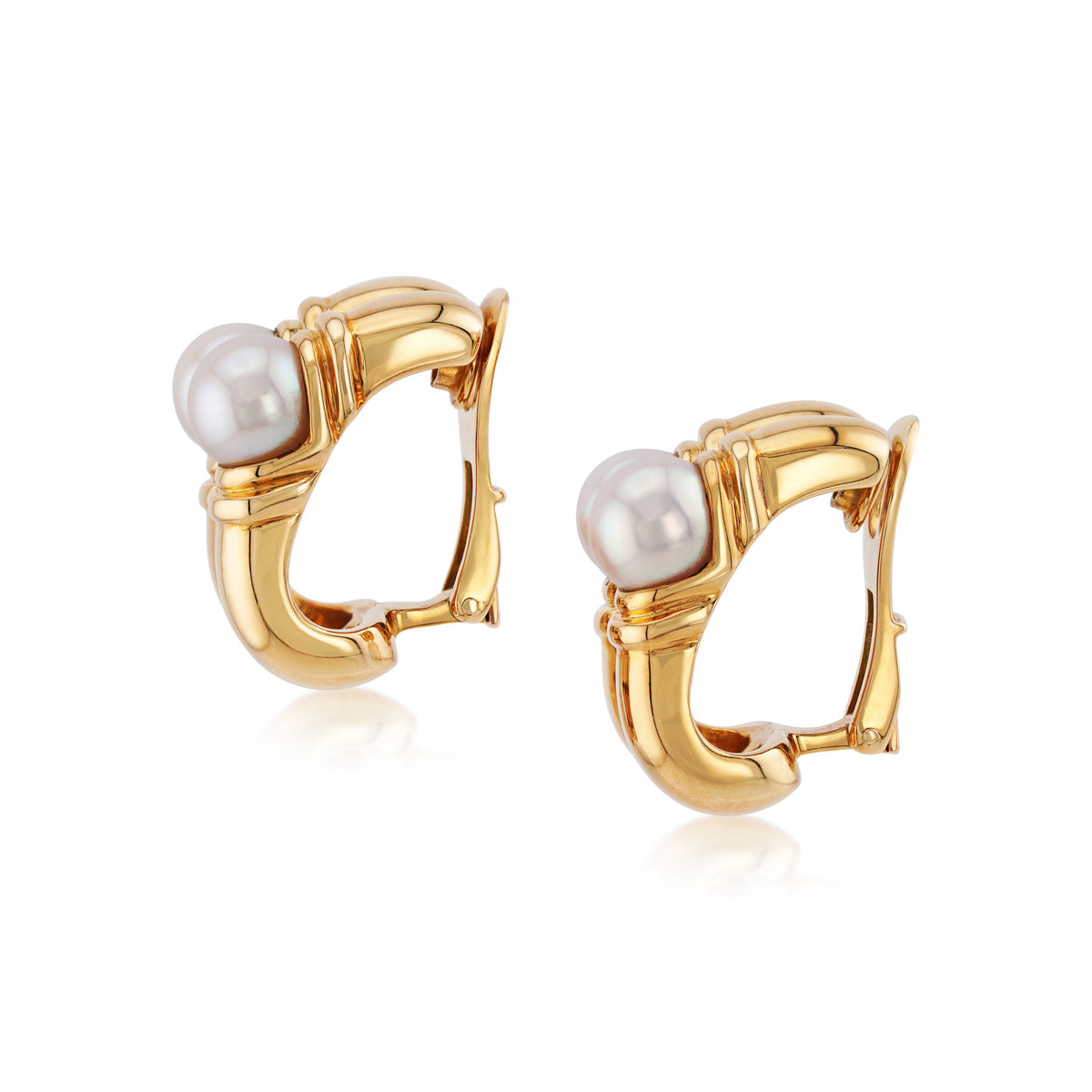 Bulgari 1980s 18KT Yellow Gold Cultured Pearl Earrings side