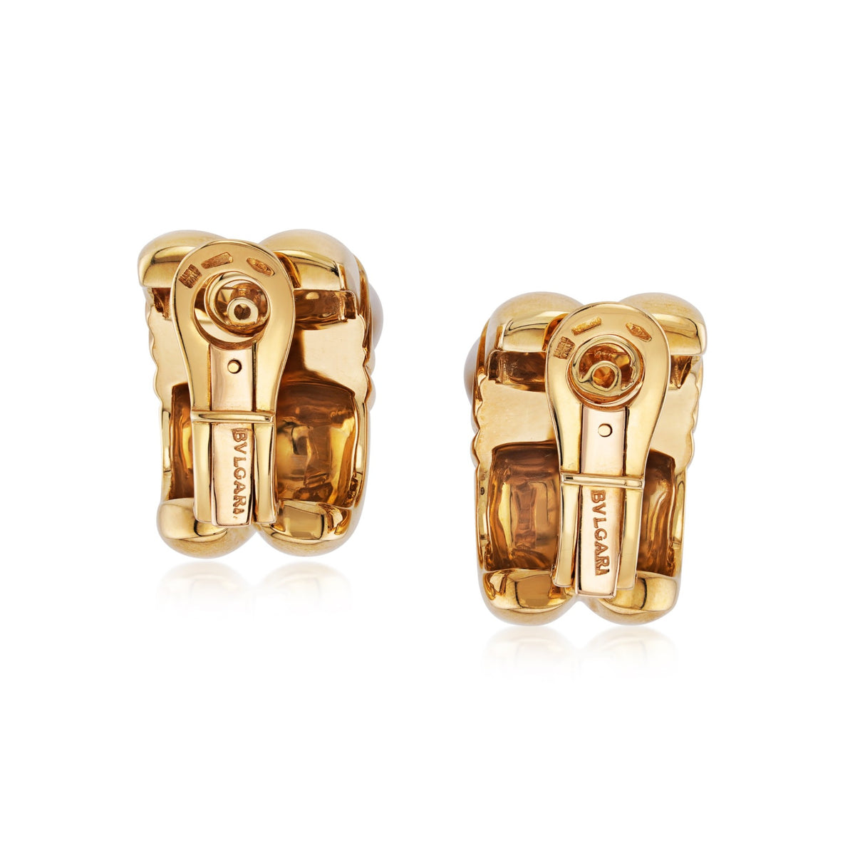 Bulgari 1980s 18KT Yellow Gold Cultured Pearl Earrings back