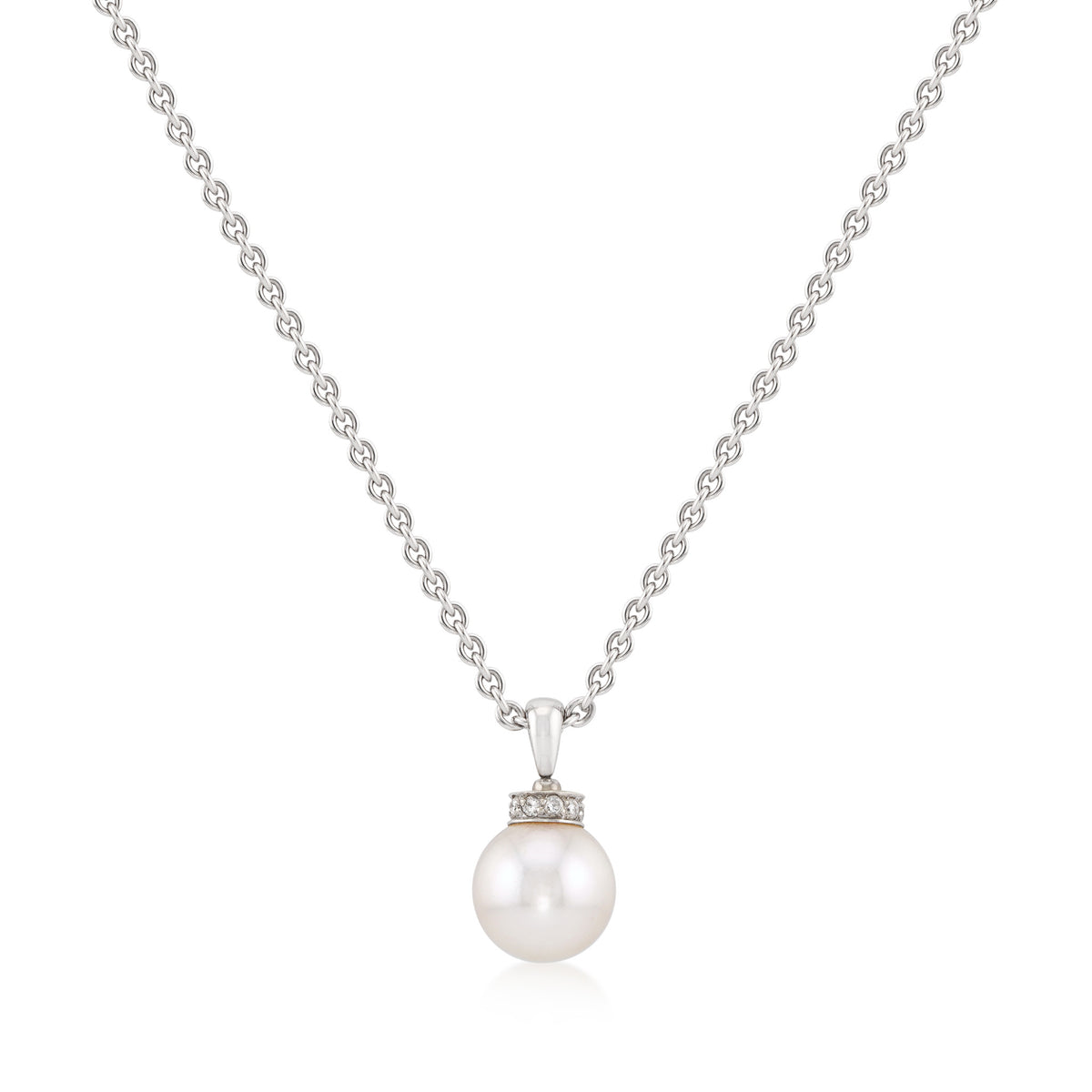 Bulgari Post-1980s 18KT White Gold Cultured Pearl & Diamond Necklace front