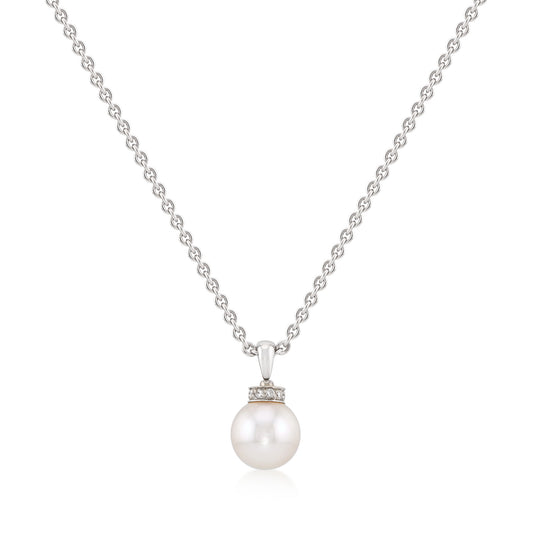 Bulgari Post-1980s 18KT White Gold Cultured Pearl & Diamond Necklace front