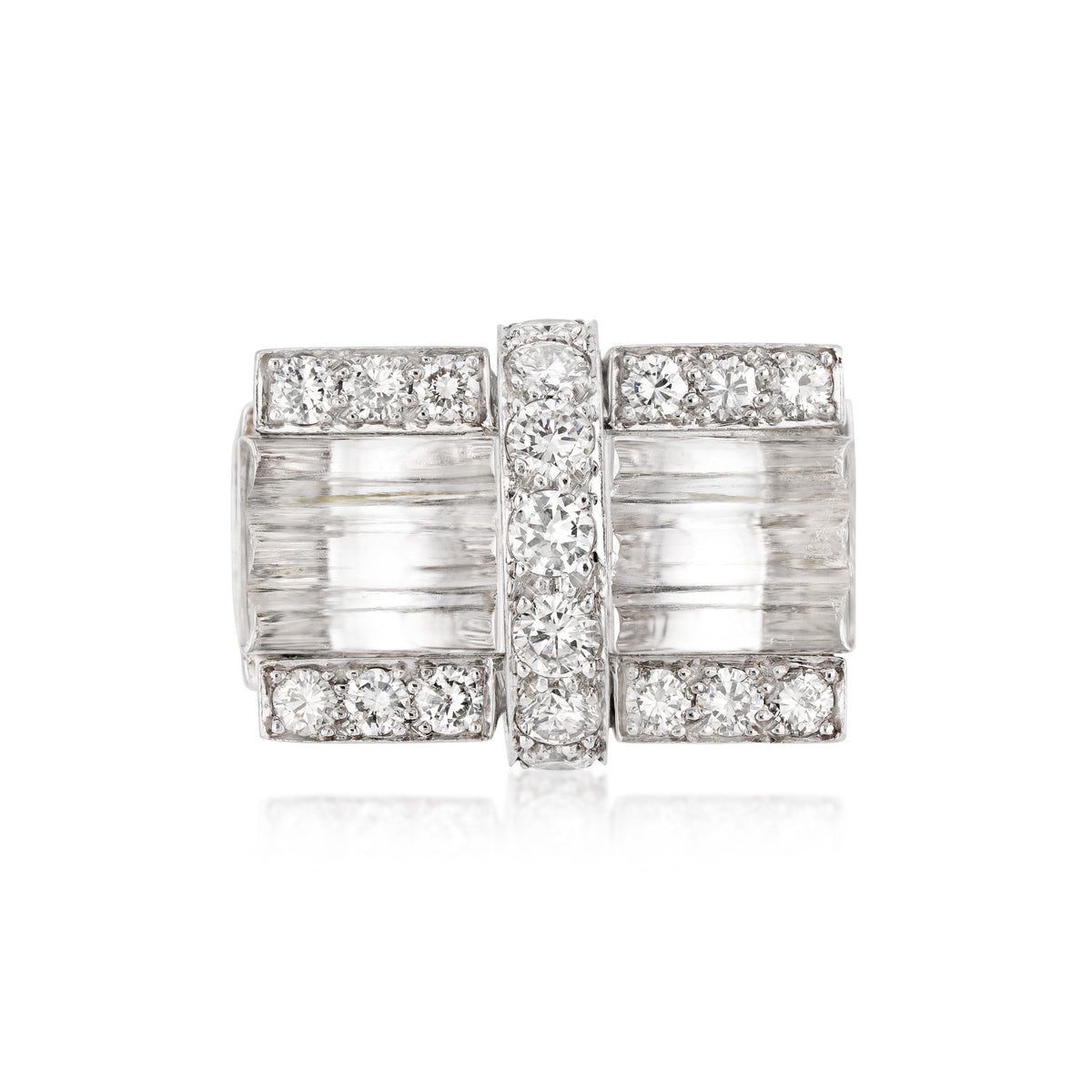 David Webb Post-1980s Platinum & 18KT White Gold Rock Crystal & Diamond Ring front