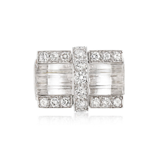 David Webb Post-1980s Platinum & 18KT White Gold Rock Crystal & Diamond Ring front