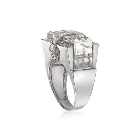 David Webb Post-1980s Platinum & 18KT White Gold Rock Crystal & Diamond Ring side