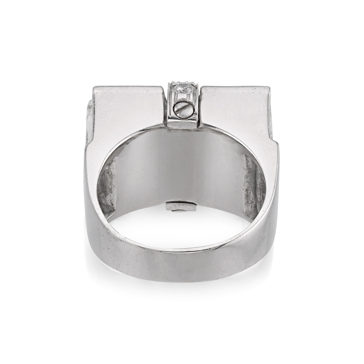 David Webb Post-1980s Platinum & 18KT White Gold Rock Crystal & Diamond Ring back
