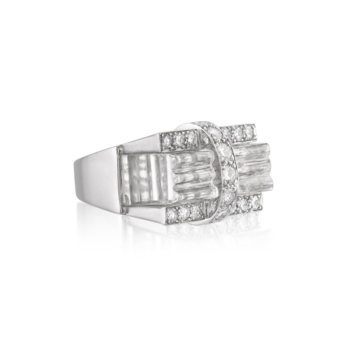 David Webb Post-1980s Platinum & 18KT White Gold Rock Crystal & Diamond Ring side