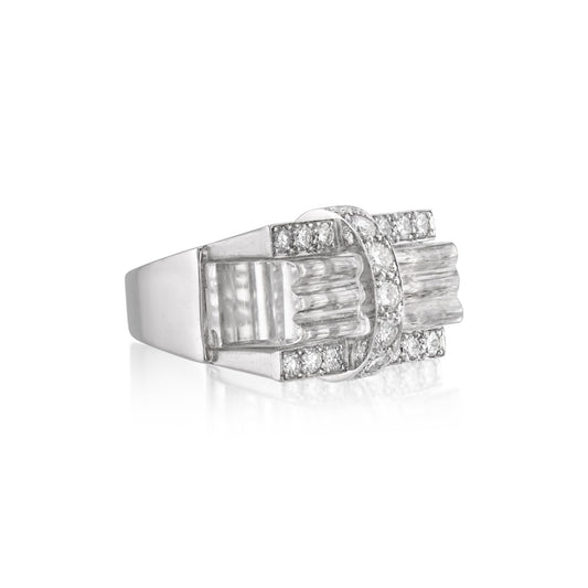 David Webb Post-1980s Platinum & 18KT White Gold Rock Crystal & Diamond Ring side