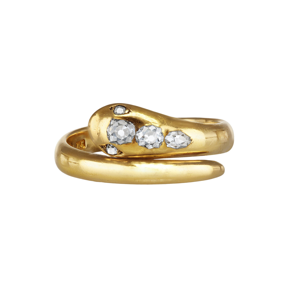 English Victorian 18KT Yellow Gold Diamond Snake Ring front
