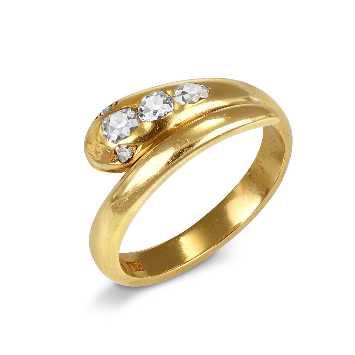 English Victorian 18KT Yellow Gold Diamond Snake Ring profile
