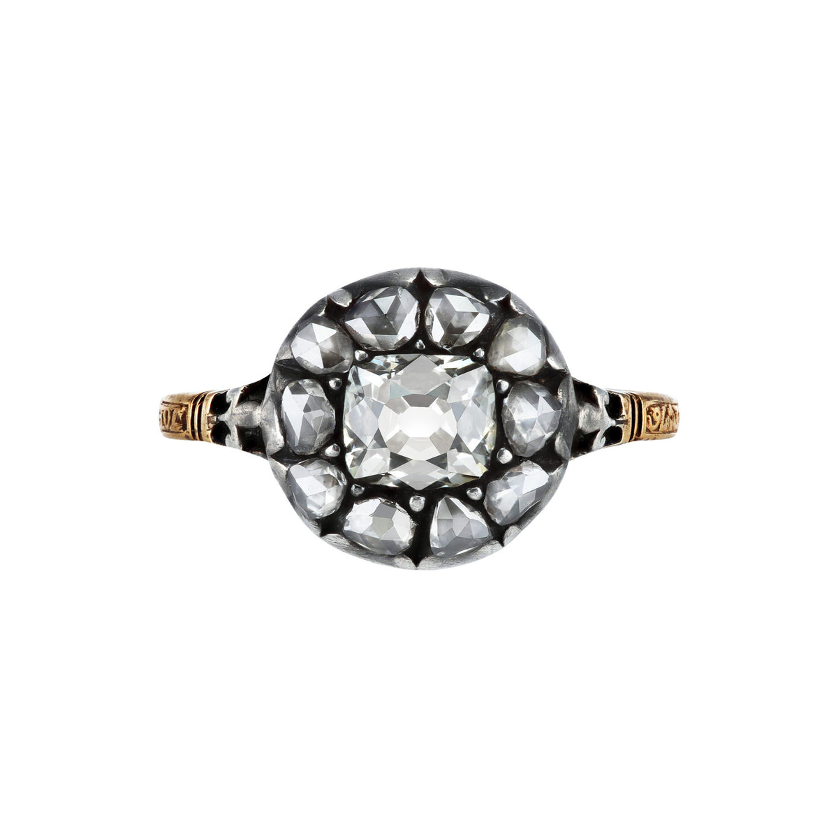 Georgian Silver & 18KT Yellow Gold Diamond Ring front