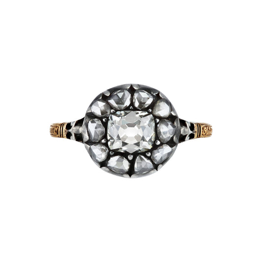 Georgian Silver & 18KT Yellow Gold Diamond Ring front