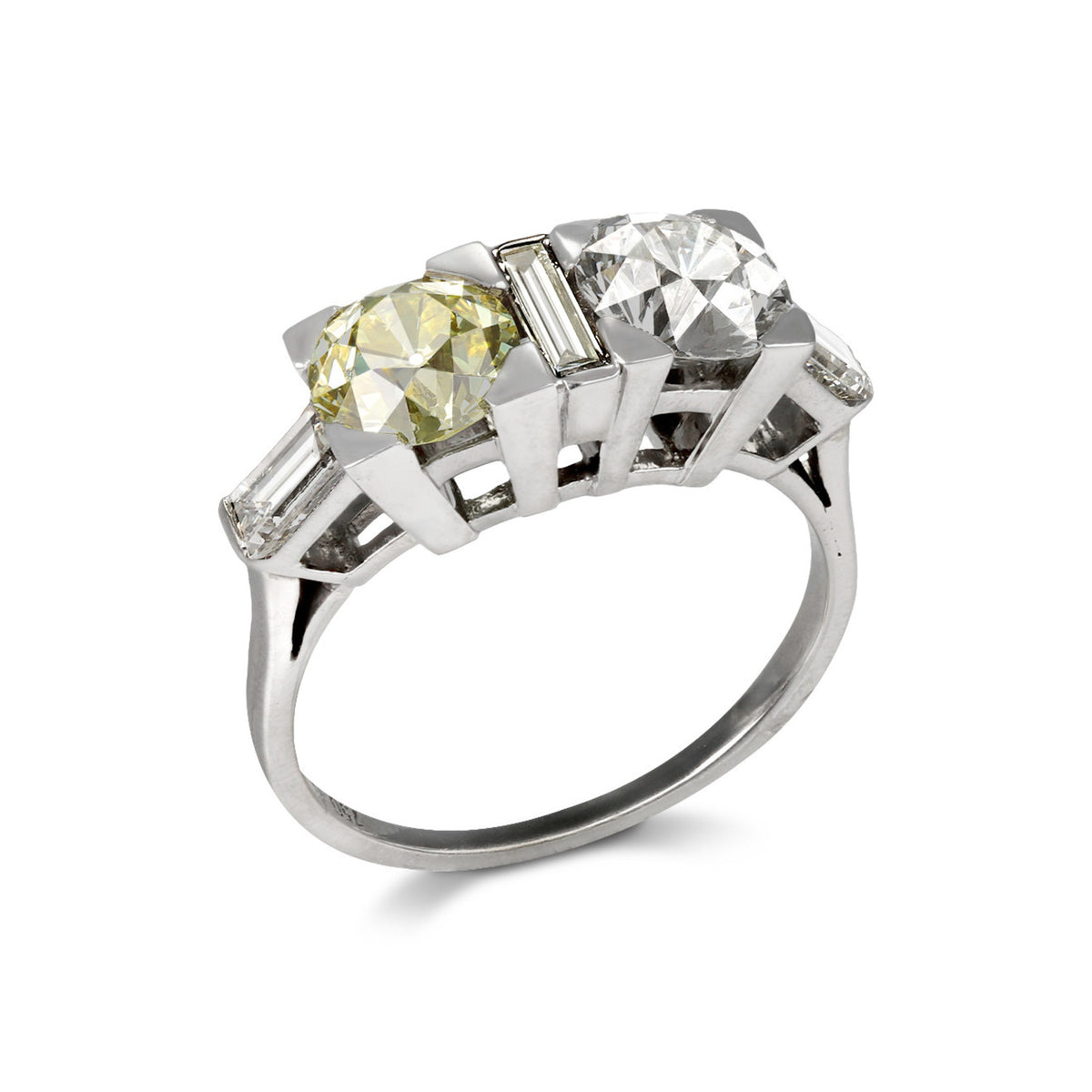 Gübelin Art Deco 18KT White Gold Diamond & Yellow Diamond Ring profile