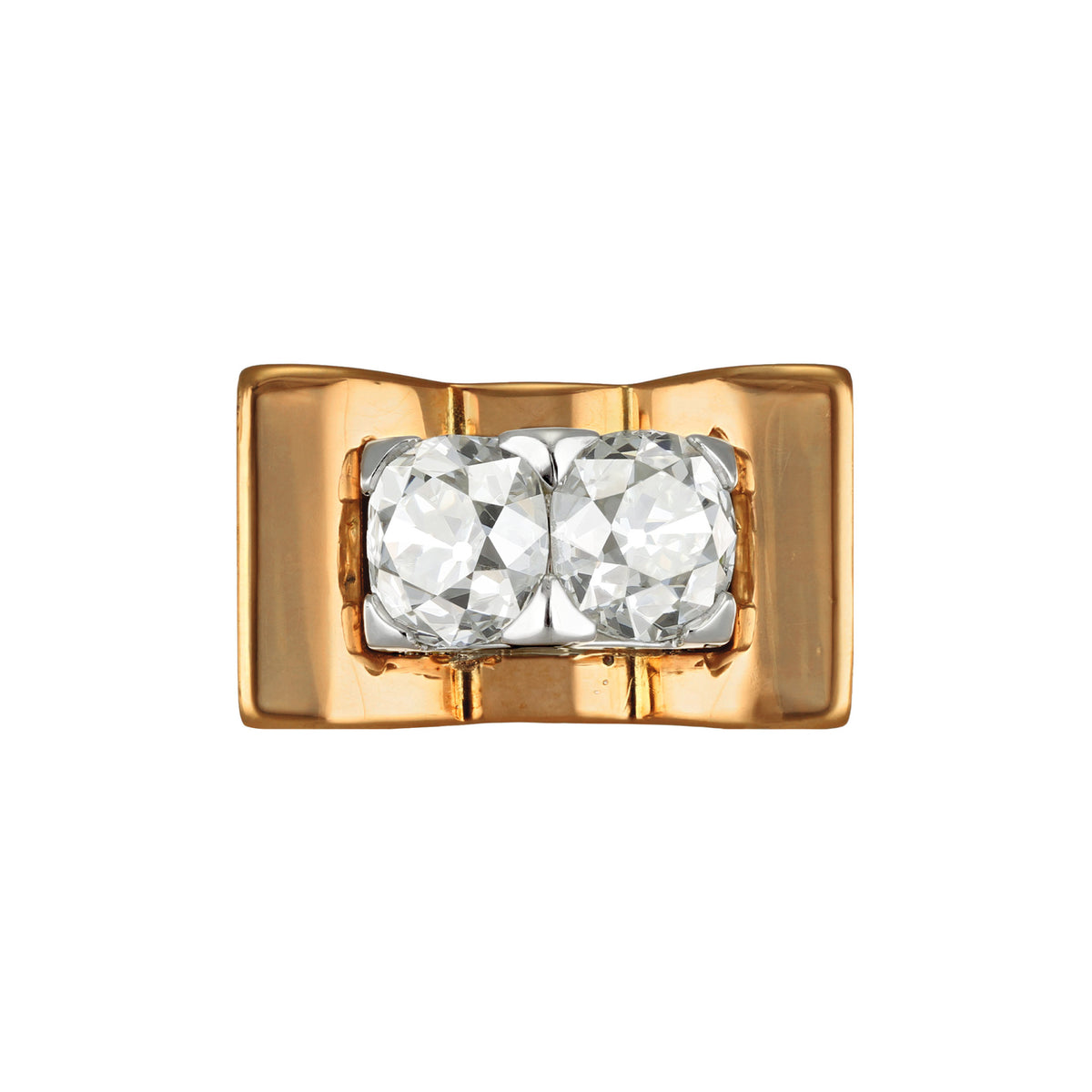 French 1940s Platinum & 18KT Rose Gold Diamond Ring front