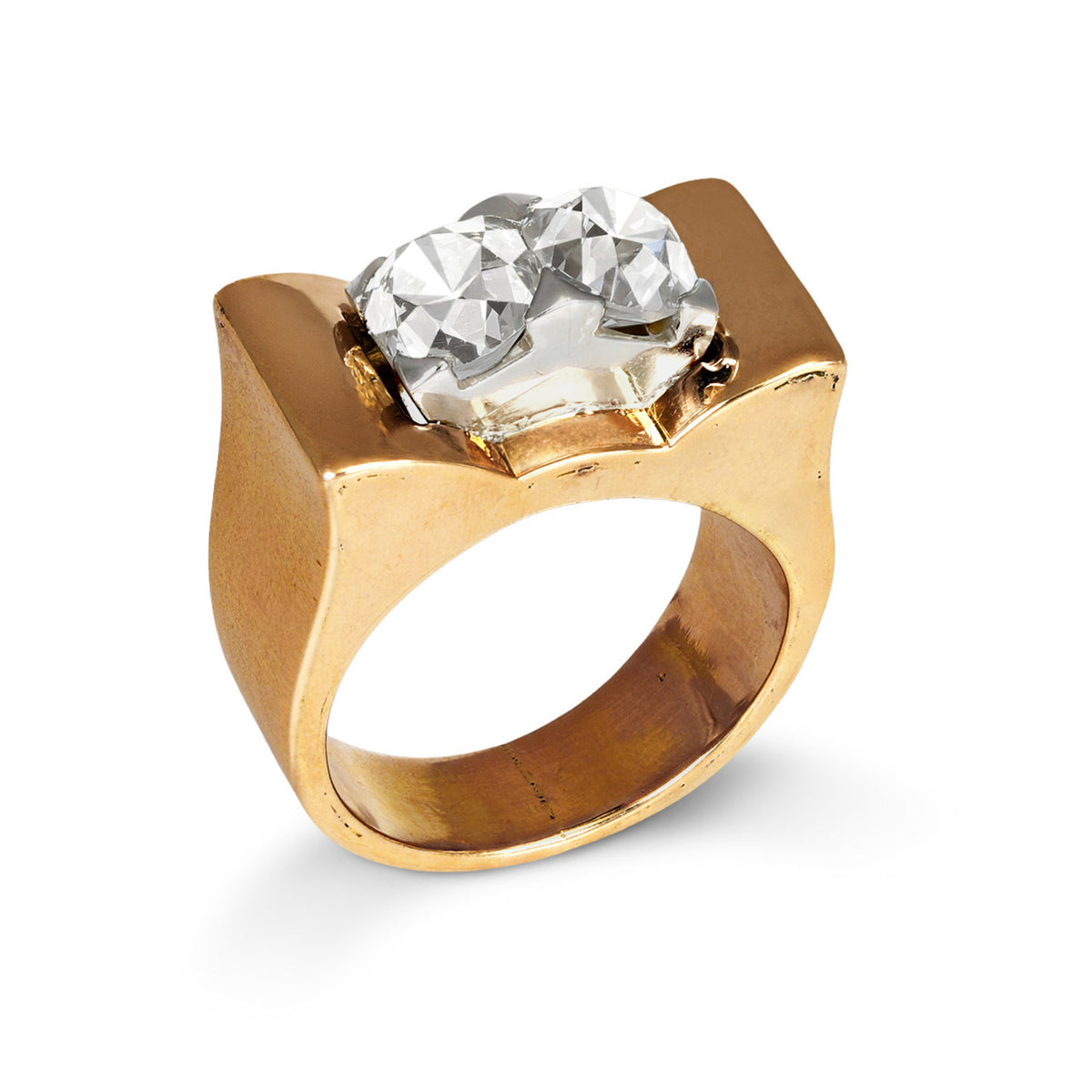 French 1940s Platinum & 18KT Rose Gold Diamond Ring profile