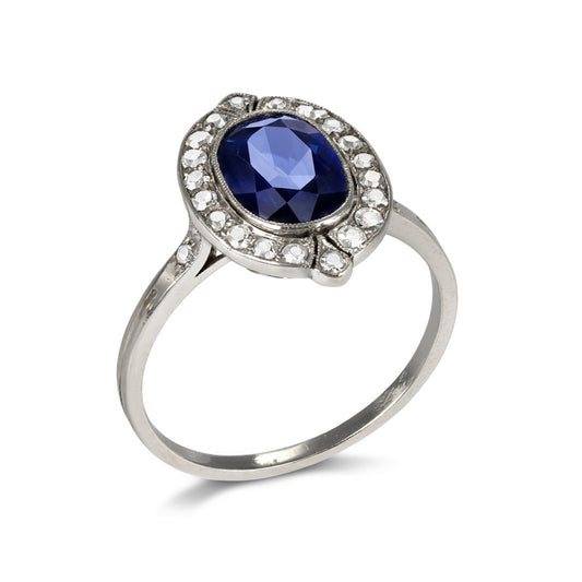 French Edwardian Platinum Sapphire & Diamond Ring profile