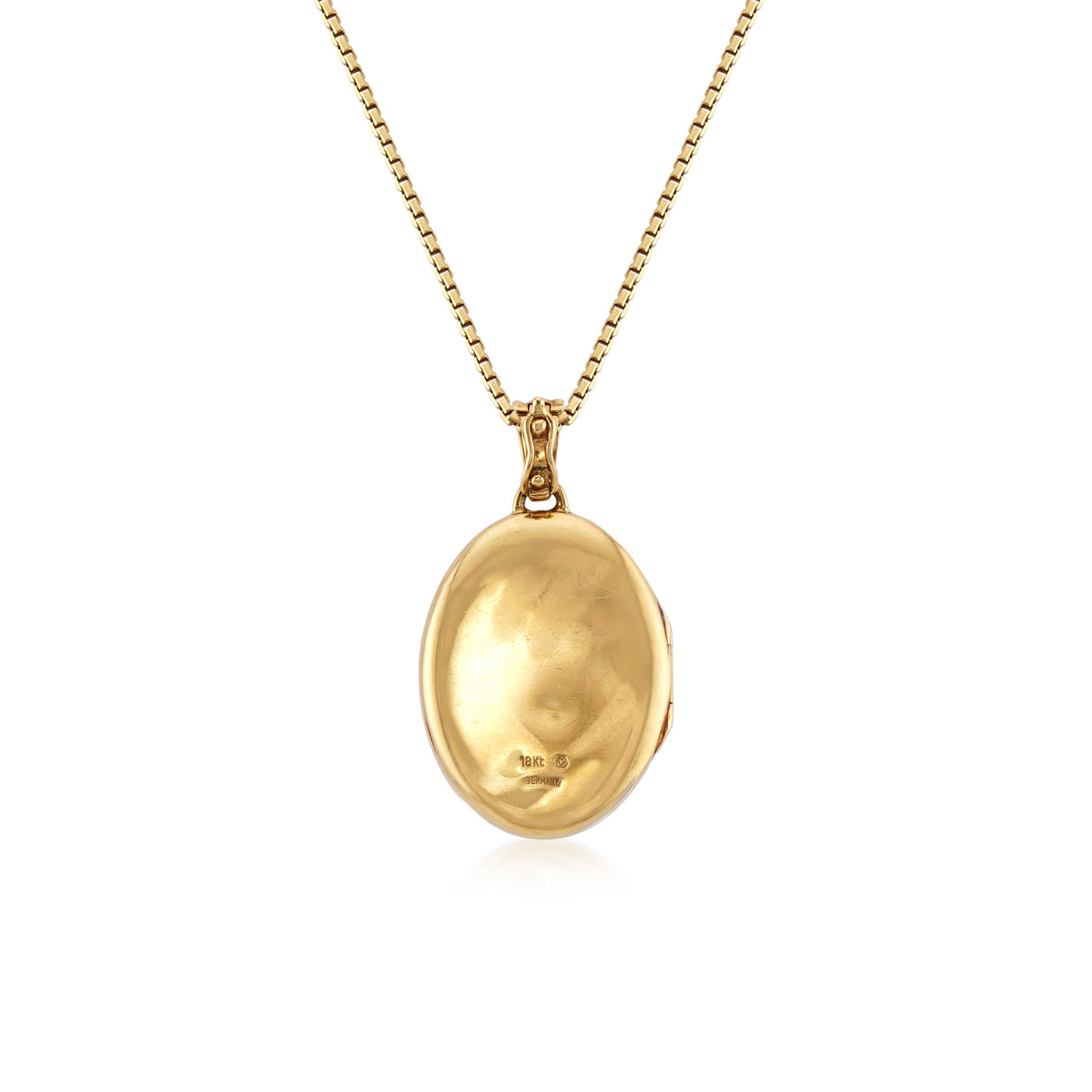 1960s 18KT Yellow Gold Diamond & Enamel Locket Necklace back