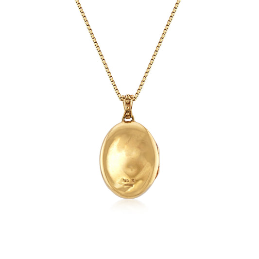 1960s 18KT Yellow Gold Diamond & Enamel Locket Necklace back