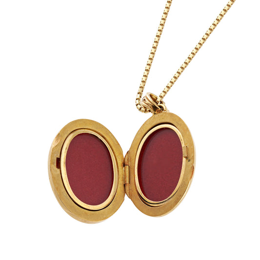 1960s 18KT Yellow Gold Diamond & Enamel Locket Necklace inside