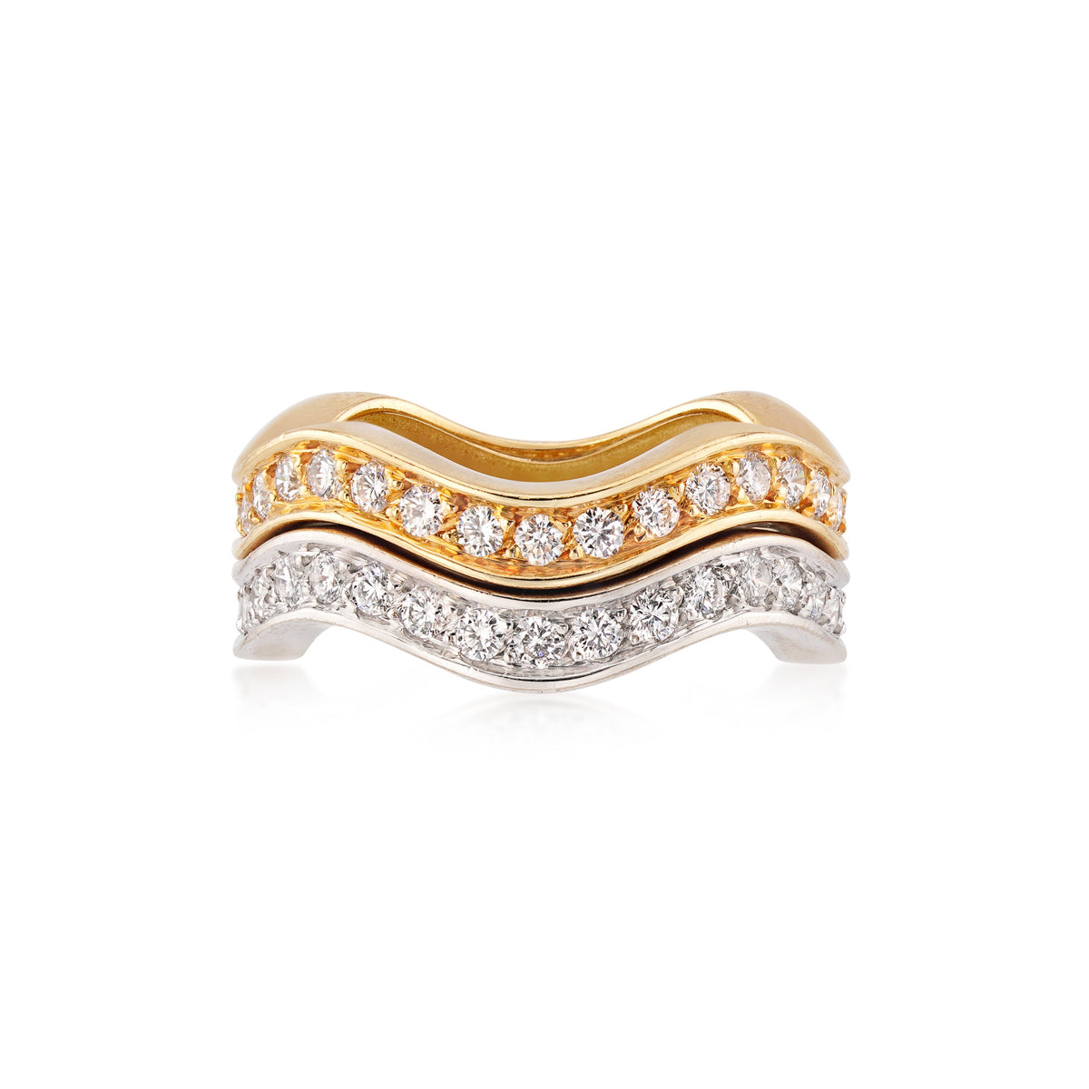 Cartier Post-1980s 18KT White & Yellow Gold Diamond Neptune Ring Set front