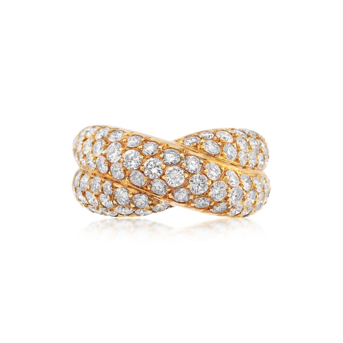 Van Cleef & Arpels Paris 1980s 18KT Yellow Gold Diamond Crossover Ring front