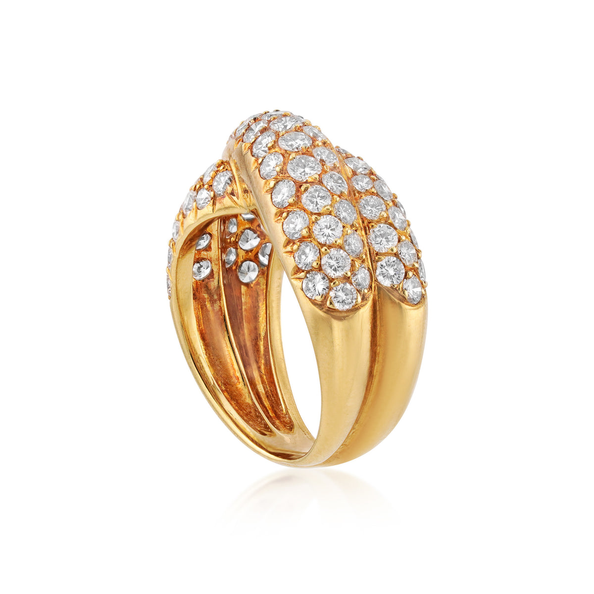 Van Cleef & Arpels Paris 1980s 18KT Yellow Gold Diamond Crossover Ring side