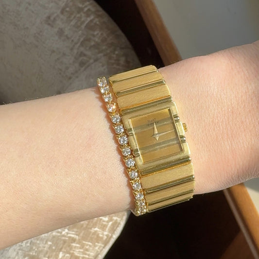 Post-1980s 18KT Yellow Gold Diamond Bracelet on wrist
