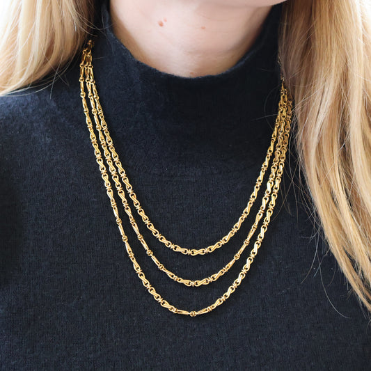 Victorian 18KT Yellow Gold Necklace on neck