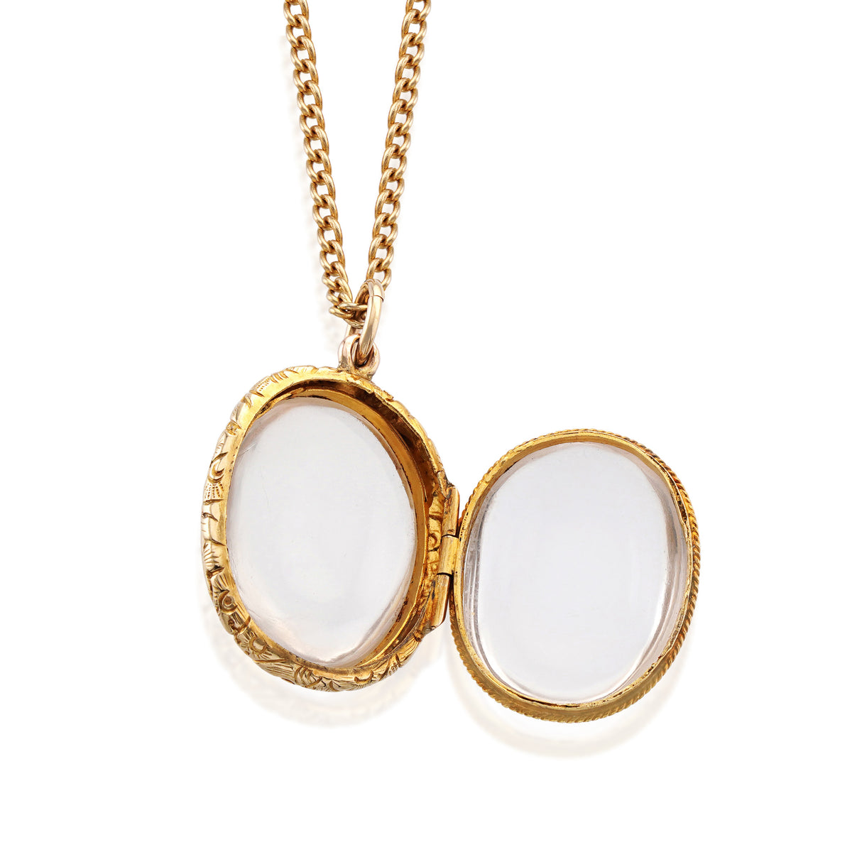 Victorian 14KT Yellow Gold Quartz Locket Necklace inside