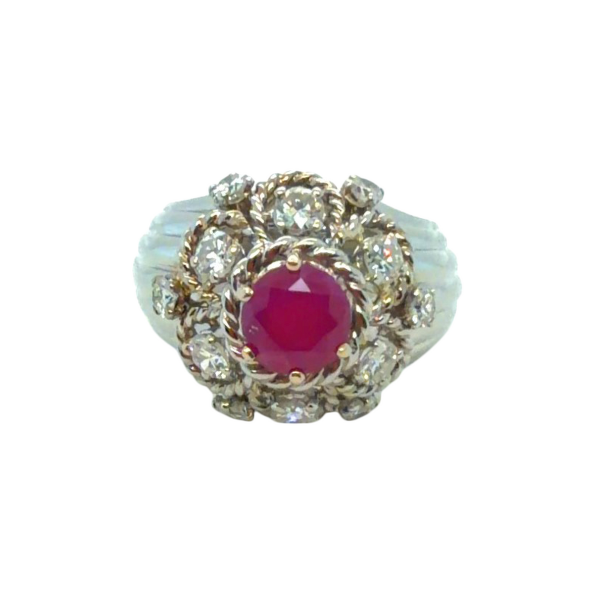 Mauboussin Paris 1950s Platinum Ruby & Diamond Ring front