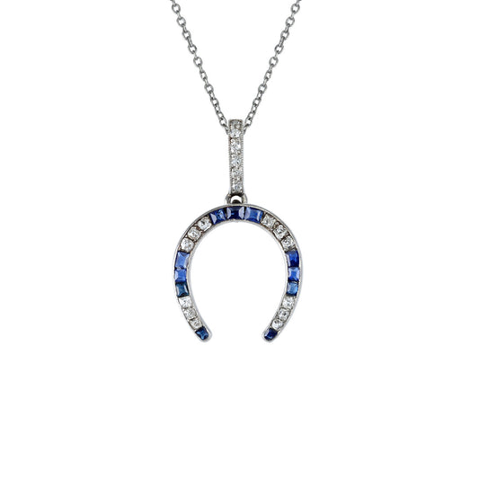Lacloche Freres Paris Art Deco Platinum Sapphire & Diamond Horseshoe Necklace front