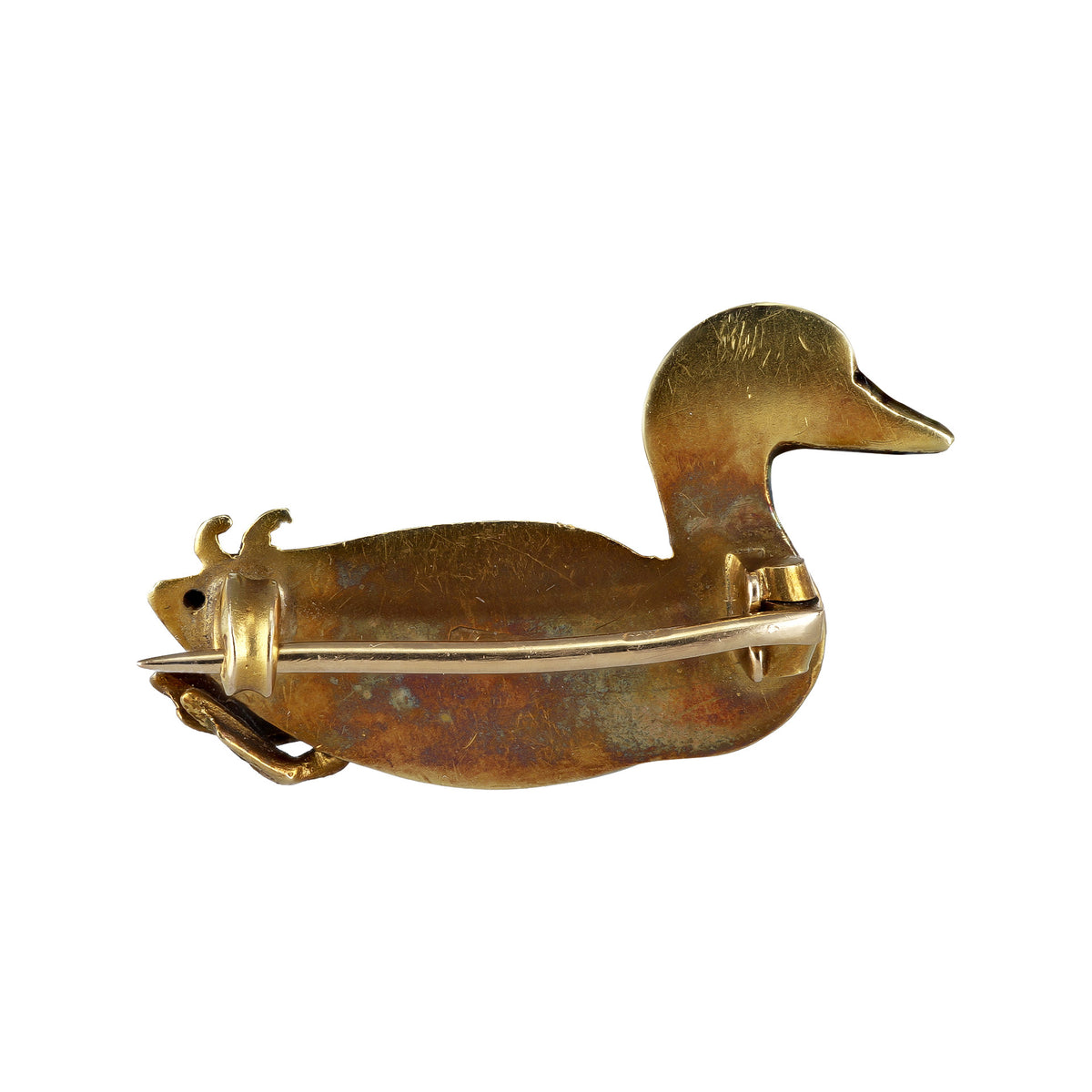 Victorian 18KT Yellow Gold Enamel Duck Brooch back