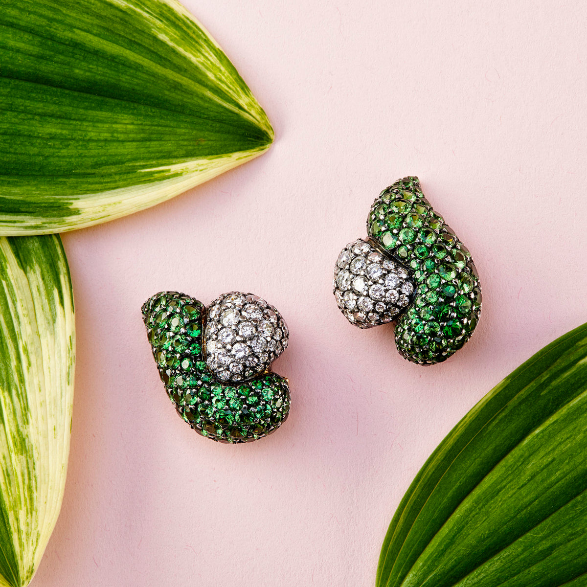 Post-1980s Blackened Silver Tsavorite & Diamond Earrings front