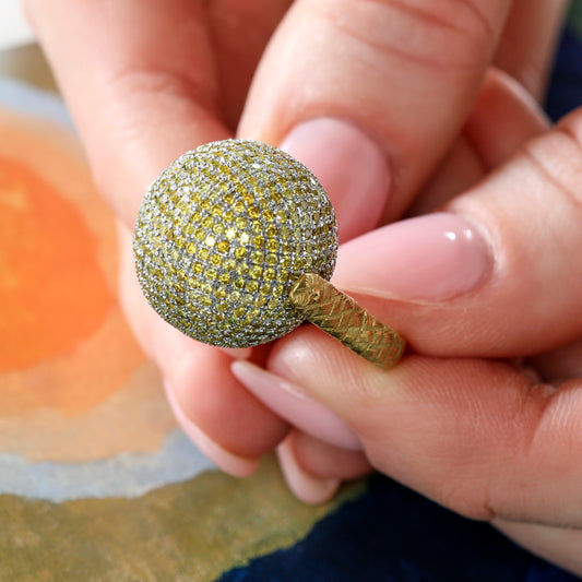 Bottega Veneta Post-1980s 18KT Yellow Gold Yellow Diamond Sfera Ring front