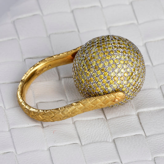 Bottega Veneta Post-1980s 18KT Yellow Gold Yellow Diamond Sfera Ring side