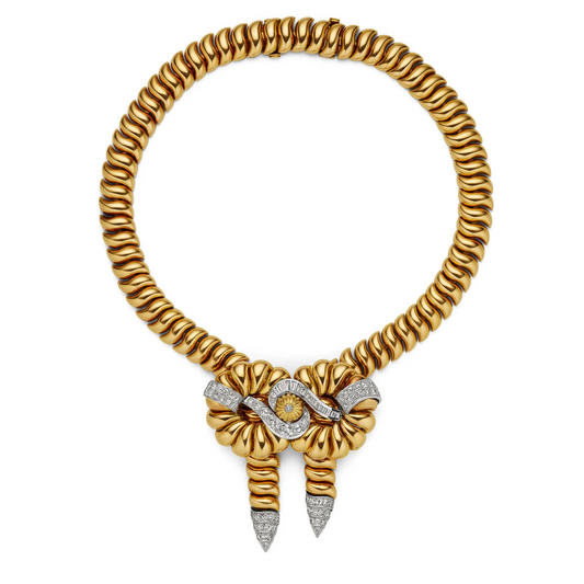 Boucheron Paris Retro Platinum & 18KT Yellow Gold Diamond Necklace front