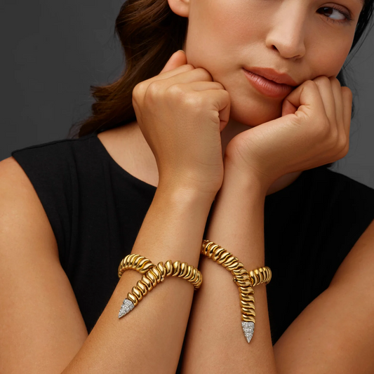 Boucheron Paris Retro Platinum & 18KT Yellow Gold Diamond Necklace on wrist
