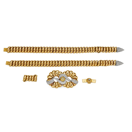 Boucheron Paris Retro Platinum & 18KT Yellow Gold Diamond Necklace front
