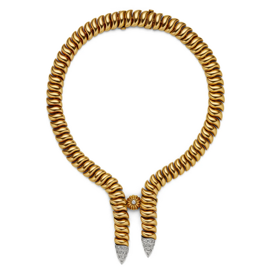 Boucheron Paris Retro Platinum & 18KT Yellow Gold Diamond Necklace front