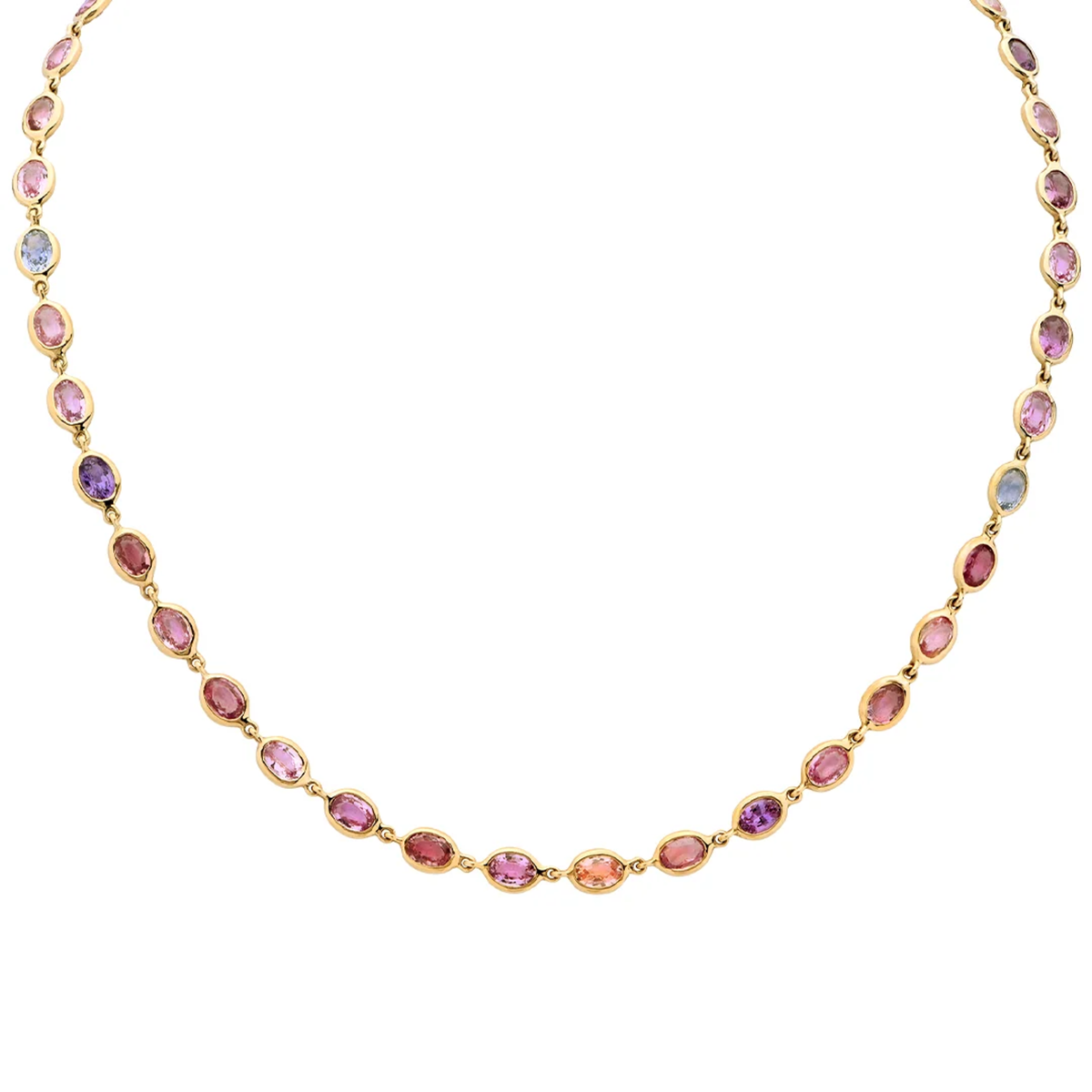 Post-1980s 18KT Yellow Gold Multi-Color Sapphire Necklace front