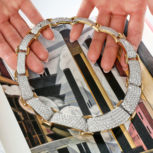 David Webb Post-1980s Platinum & 18KT Yellow Gold Diamond Necklace front