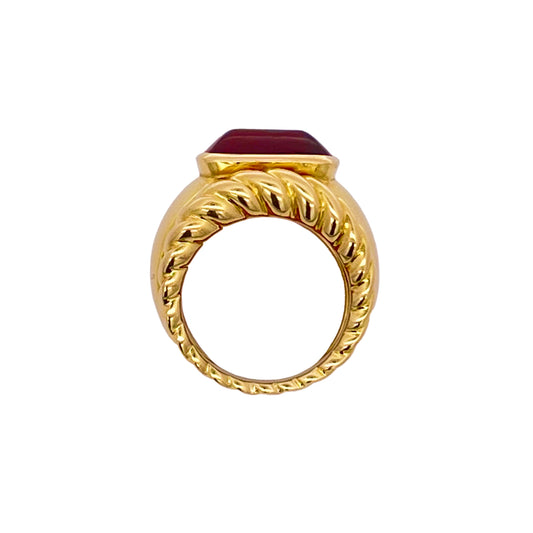 Fulco Di Verdura 18KT Yellow Gold & Cabochon Garnet Ring vertical view